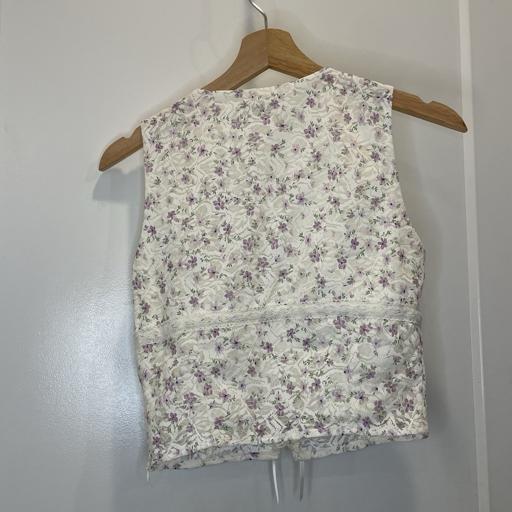 Y2K Babydoll Fairy Lace Floral Top Whimsical Small Festival Lace Up Front - Picture 2 of 8